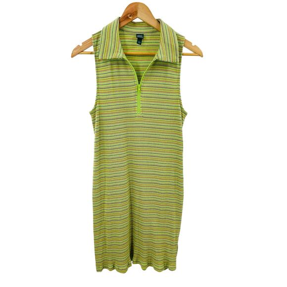 wild fable Dresses & Skirts - Wild Fable Tank Dress 1/4 Zipper Green Striped Bodycon Pullover Stretch sz Large